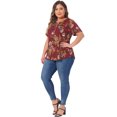 thumbnail image 3 of DARING DIVA Women's Plus V Neck Floral Print Casual Top 4X Red, 3 of 6