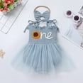 thumbnail image 4 of FYMNSI Baby Girl 1st Birthday Outfit One Year Old Spaghetti Straps Tulle Romper Summer Sleeveless Tutu Dresses with Headband 6-12 Months Sunflower, 4 of 9