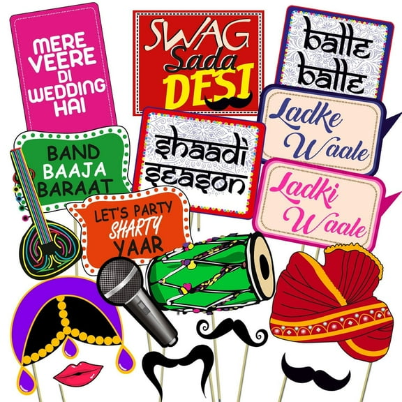 Set of 17 Pieces Wedding Photo Booth/ Mehandi Props/ Sangeet Props/ Bachelorette Props