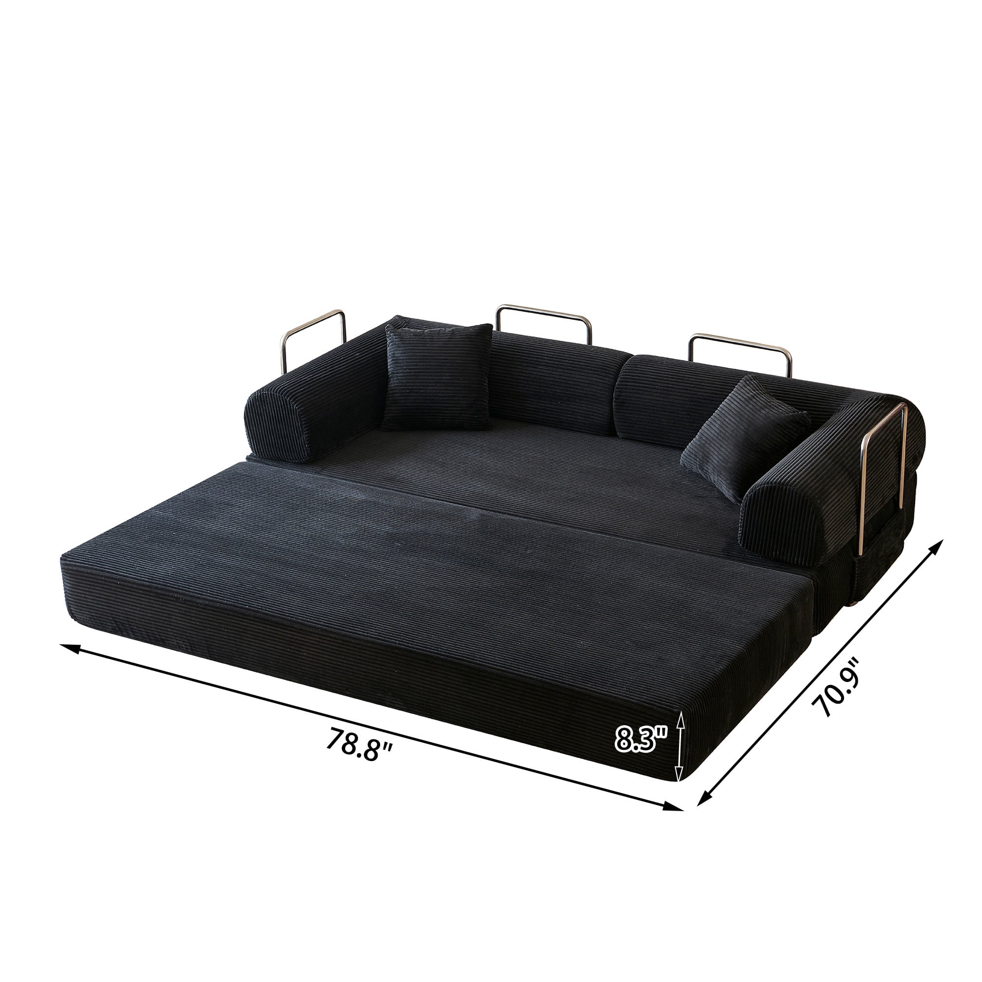 78.8" Compression Boneless Floor Sofa Bed, Convertible Couch with L-Shaped Armrests, Upholstered Modular Futon Sleeper Loveseat