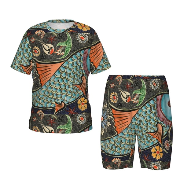 Balery Rich Fish Conjunto de Pijama Infantil de Manga Corta con Estampado – Ropa de Dormir de Algodón Suave-Small