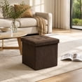thumbnail image 7 of Storage Ottoman Brown Linen Cube Single Folding Ottoman for Small Space Living Room Entryway, 7 of 7