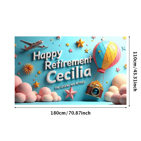 LUUFILx Personalized Retirement Themed Banner with Airplane Camera Balloon Elements Happy Retirement Decors Party Backdrop Photography Props for Retirement Parties Celebrations Gatherings