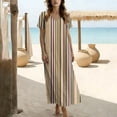 thumbnail image 6 of Pounoo Maxi Dresses for Women V Neck Short Sleeve Dresses Minimalist Style Lightweight Breathable Striped Print Side Slit Loose Fit Dresses Gift, 6 of 7