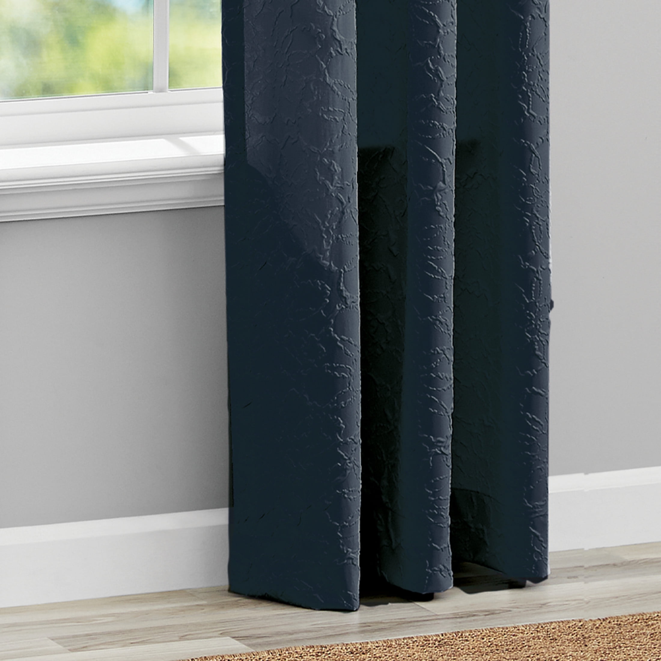 Mainstays Microsculpt Floral Rod Pocket Curtain Pair, Set of 2, Blue Cove, 37"W x 95"L