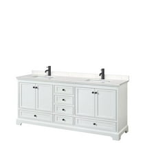 80 in. Deborah Double Bathroom Vanity with Carrara Cultured Marble Countertop, Undermount Square Sinks & Matte Black Trim - White