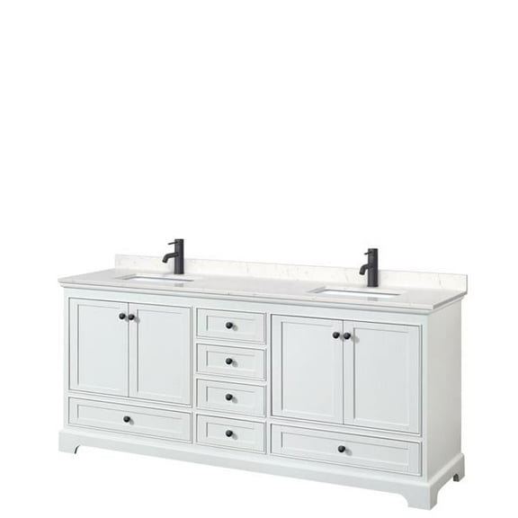 80 in. Deborah Double Bathroom Vanity with Carrara Cultured Marble Countertop, Undermount Square Sinks & Matte Black Trim - White
