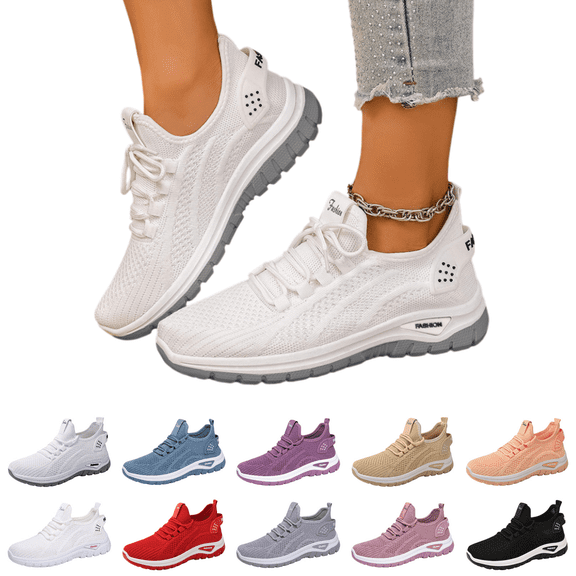 EKVAHL Women's Walking Shoes Slip on Sock Sneakers Breathable Soft-Soled Low-top Training Shoes Ladies Wide Width Nursing Work Air Cushion Mesh Casual Running Jogging Shoes Light Gray