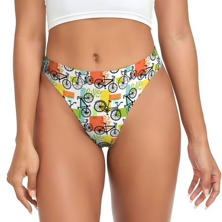 Qokaie Retro Bike Printed Women s Cotton Thong Underwear  Sexy Breathable Panties G-string-XX-Large
