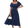 thumbnail image 1 of Vestido GRACE KARIN de verano con mangas con volantes, azul marino fruncido, 1 of 9