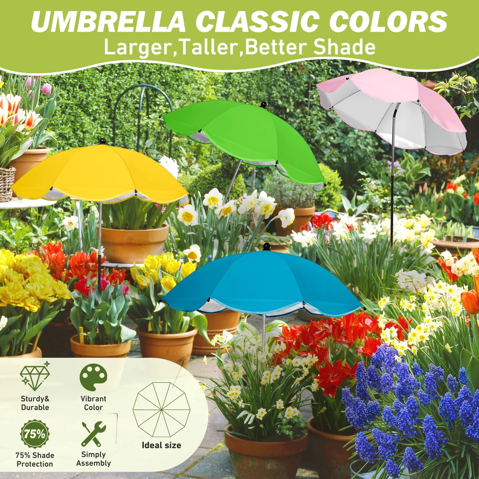 Upgraded Plant Umbrellas for Outdoor Plants, Larger Garden Plant Umbrella Shade with Adjustable Angle, 43.4" Higher Sun Shade for Plants, Potted Plant, Garden Beds (Straight Edges) Pink B