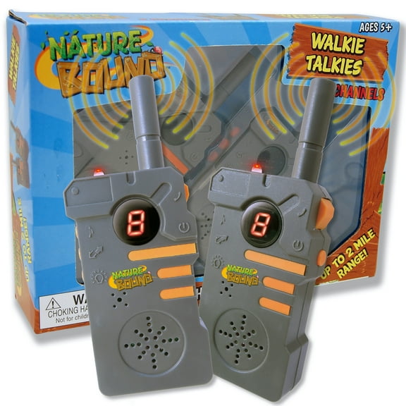 Nature Bound: Walkie Talkies - Gray & Orange - 2pc Communicating Toy Set, 2 Mile Range, 8 Channels, Built-In Flashlight, 462 MHz, Belt Clips, Kids 5 
