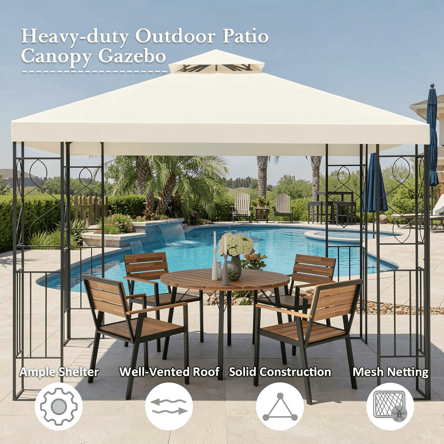 Biotree 2 Tiers 10 x 10 Feet Patio Gazebo Canopy Tent Beige - Outdoor Patio Backyard Garden Shade Canopy Shelter