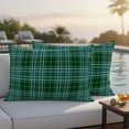 thumbnail image 3 of Lumbar Pillow Covers 20x12 Inch Set of 2, Buffalo Plaid Waterproof Outdoor Pillow Covers, Emerald Green Farmhouse Gingham Striped Decorative Cushion Pillowcases for Couch, Sofa, Bed, Garden, Patio, 3 of 9