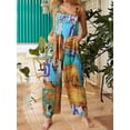 thumbnail image 3 of Genuiskids Women Cotton Linen Cropped Pants Overalls Floral Print Jumpsuits Loose Square Collar Sleeveless Off Shoulder Baggy One-piece Romper with Pockets, 3 of 4