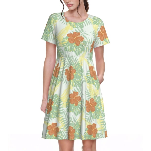 Balery Tropical Flowers Vestidos sueltos de manga corta para mujer, vestidos de verano 2025, vestidos casuales de corte A con vuelo.