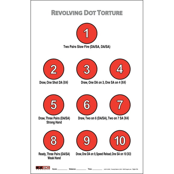 50 EZ2C Targets Style 26 Revolving Dot Torture Drill 11"x17" Paper targets for shooting USA Made Double Action, pad of 50