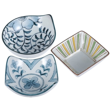 

3pcs Japanese Tableware Ceramics Different Shaped Dipping Bowl Saucer Dipping Plate for Home Restaurant