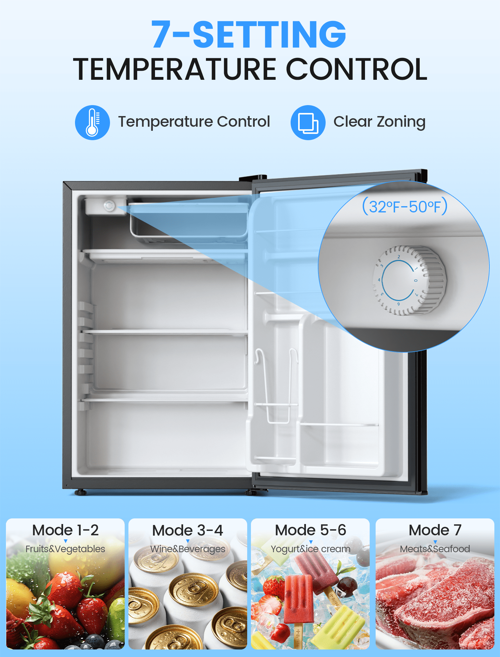 KNDKO 4.4 Cu.Ft Mini Fridge with Freezer, Apartment Refrigerator with Reversible Door, Adjustable Thermostat for Bedroom Dorm Office Kitchen, Black