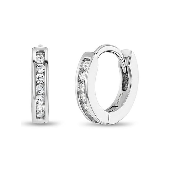 925 Sterling Silver 10mm Clear Cubic Zirconia Hoop Earrings for Toddlers & Girls