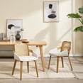 thumbnail image 4 of Guyou Modern Rattan Dining Chair Set of 6, Solid Wood Dining Side Chairs, Linen Upholstered Kitchen Chairs with Armrests for Kitchen Dining Room Living Room, Beige, 4 of 10