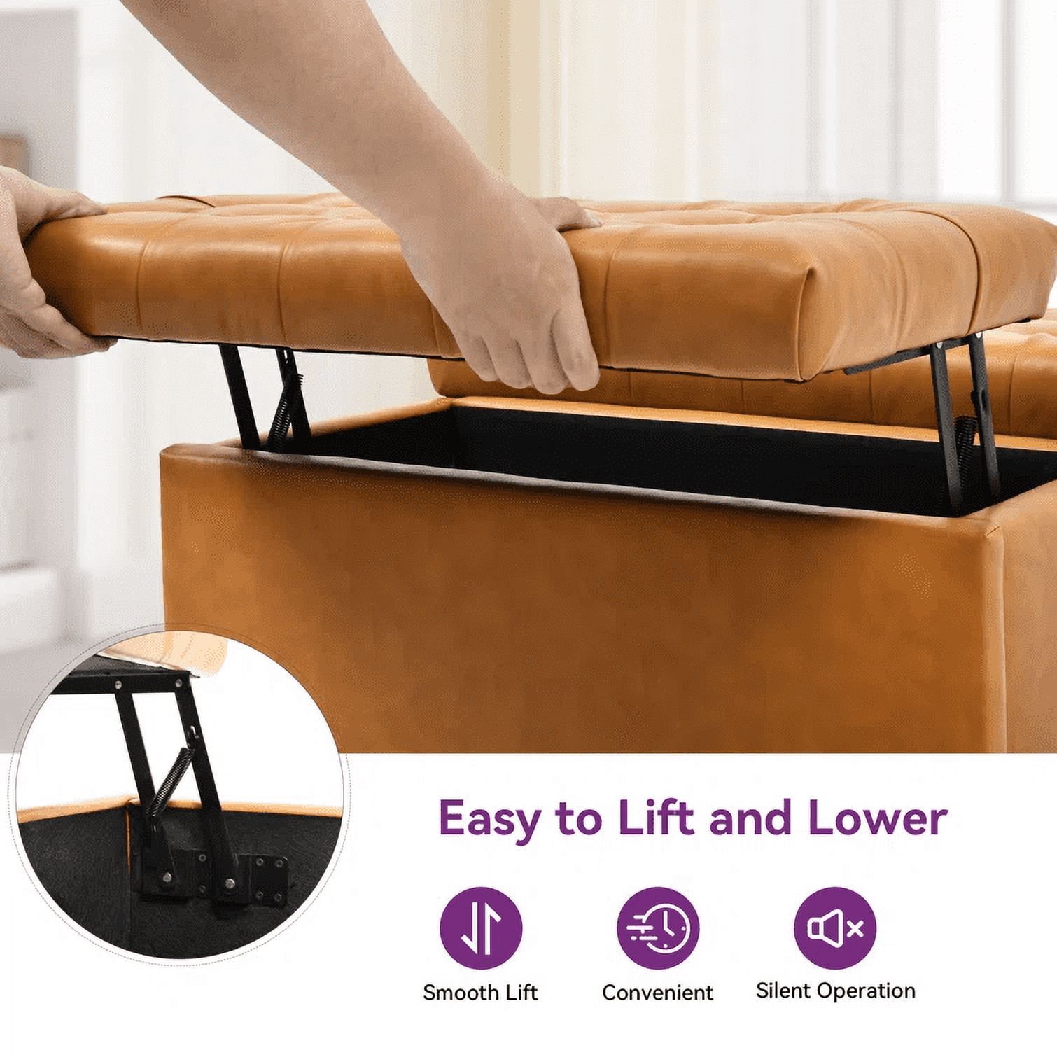 Dextrus 16.14''H Coffee Table Square Storage Ottoman, Brown Faux Leather, Living Room