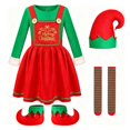 thumbnail image 4 of oqasdz Girls Outfits Child Christmas Elf Set Dress Up Color Matching Red and Green Jumpsuits Long Sleeve Cute Stage Performance Christmas Outfits, 4 of 4