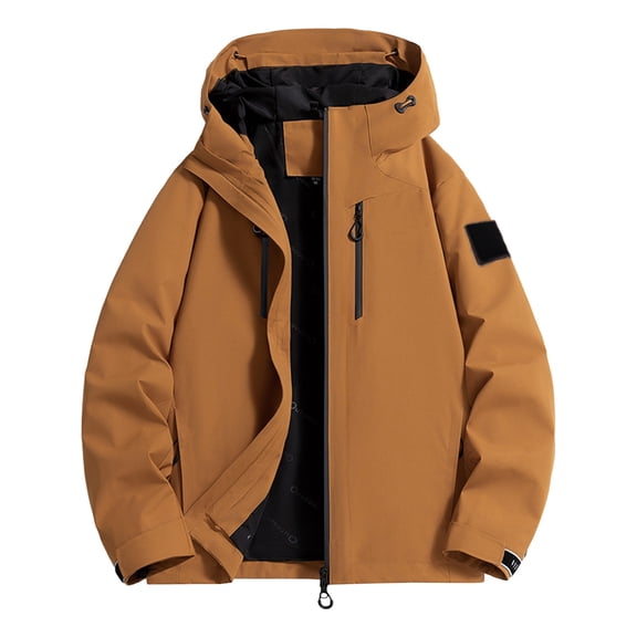 Men's Watertight Jacket Casual Fashion Solid Color Long-Sleeved Hooded Zipper Pocket Stormtrooper Jacket Warm Winter Snow Coat Windbreaker Hooded Raincoat Jacket
