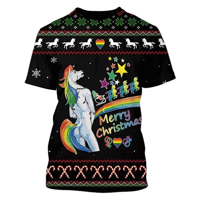 Camiseta de manga corta con estampado 3d para hombre, camiseta informal de moda con gráficos de ambiente festivo navideño, Top cómodo con cuello redondo Pop