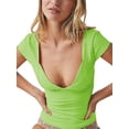thumbnail image 1 of SUNSIOM Hauts à Col en V Profond pour Femmes T-Shirt Été Manches Courtes Ajusté Décontracté, 1 of 6
