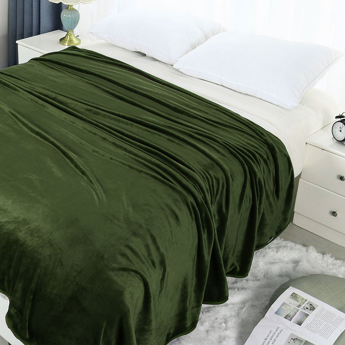 Soft Lightweight Microplush Flannel Fleece Bed Blanket Olive Green Twin XL