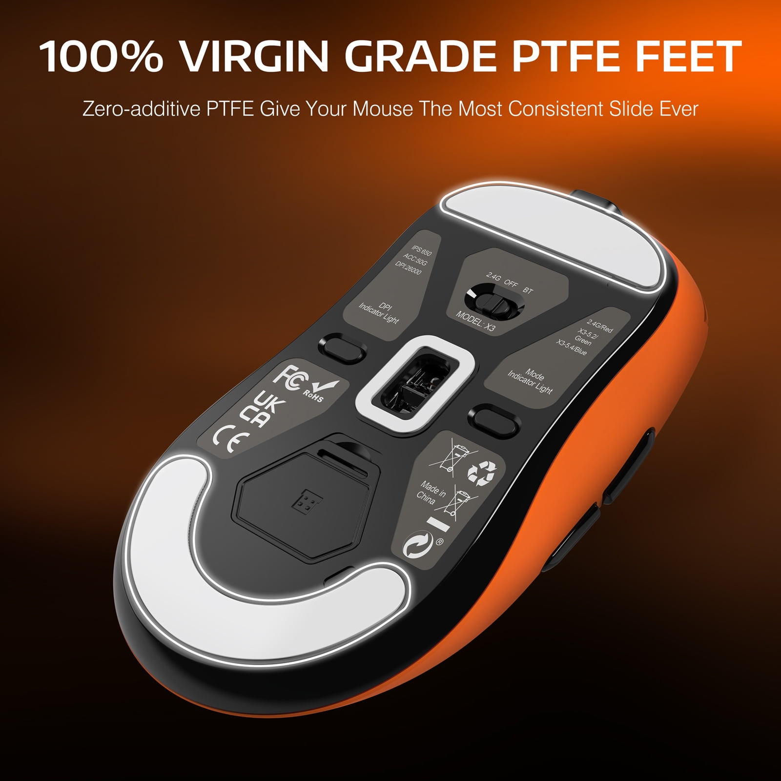 ATTACK SHARK X3 Wireless Gaming Mouse, 49g Ergonomic Design, Tri-Mode Bluetooth/2.4G/USB-C Wired, PAW3395 Optical Sensor, 26000 DPI, Programmable Buttons, for PC/Laptop/Mac, Orange