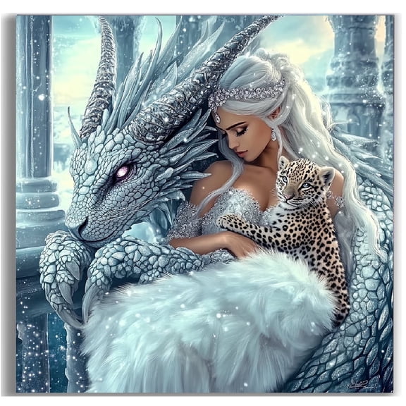 BYGFHLYW Dragon Girl Diamond Art Painting Kits for Adults,5D Diamond Painting Kits for Beginner, DIY Full Round Gem Crystal Art, Home Wall Decor 14x 14 in