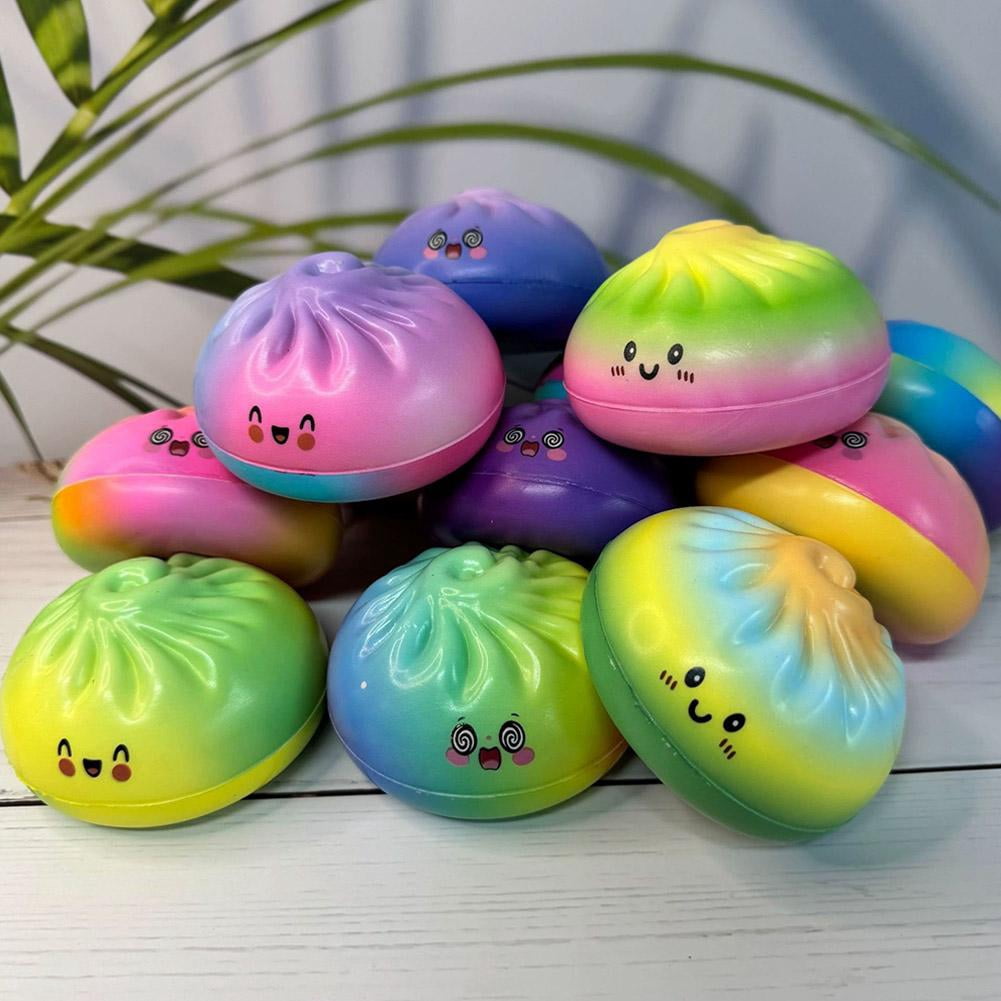 Dumpling Squishies, Colorful Dumplings Stress Balls Fidget Sensory Toy, Cute Steamed Bun Toy with Food Steamer, for Easter Basket Stuffers Party Favors