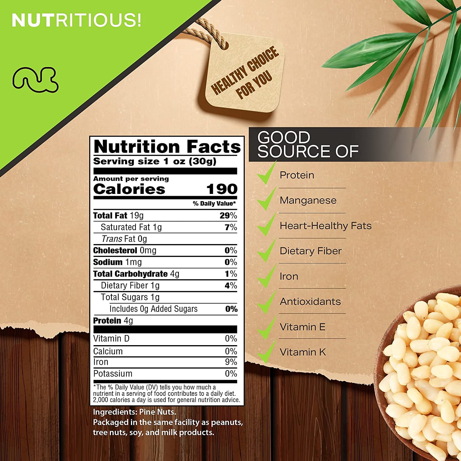 Nut Cravings Pine Nuts Raw, Kosher, Vegan, Non-GMO Pignolia Nuts, Resealable Bag (16oz - 1 lbs)