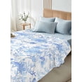 thumbnail image 5 of Watercolor Blue Floral Flat Sheets Only Queen Size, Soft Breathable Bed Top Sheets for Mattress, Blue Ombre Botanical Summer Luxury Bedding Flat Sheets for Home Hotel Bedroom Bed Protection, 5 of 9