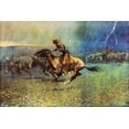 thumbnail image 2 of Remington, Frederic 18x13 Black Ornate Wood Framed with Double Matting Museum Art Print Titled - The Stampede, 2 of 4