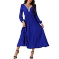 thumbnail image 2 of INSPIRE CHIC Women's Casual Long Sleeve V Neck Flowy Pleated Midi Dress with Belt, 2 of 5