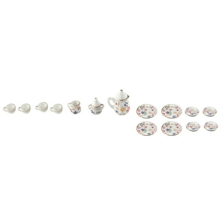 

Geieold 15 Piece Miniature Dollhouse dinnerware porcelain tea set tableware Cup plate Colorful floral print