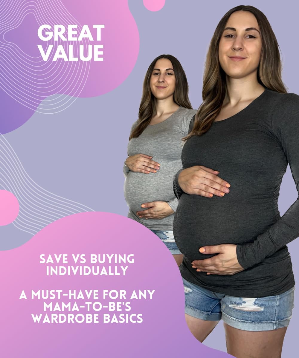 MISS POPULAR 3 Pack Maternity Long Sleeve Shirts Assorted Styles and Colors