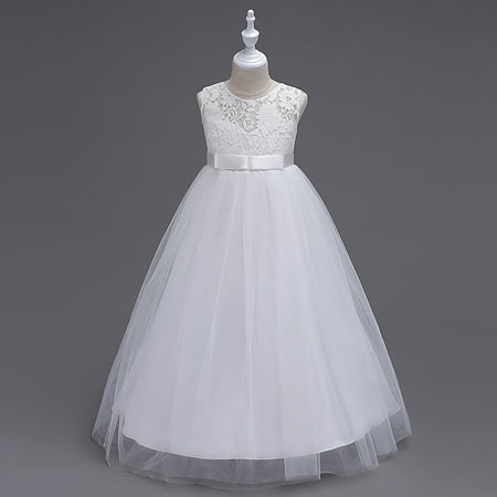 

DNDKILG Infant Baby Toddler Child Children Kids Summer Tulle Tutu Dresses for Girls Sleeveless Dress Embroidered Sundress White 3Y-12Y