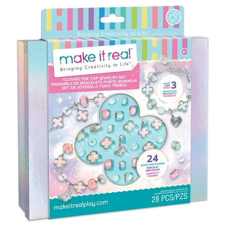Make It Real Clover the Top - 28 pc DIY Jewelry Set, Jewelry Making & Beading Kits for Kids Ages 8 