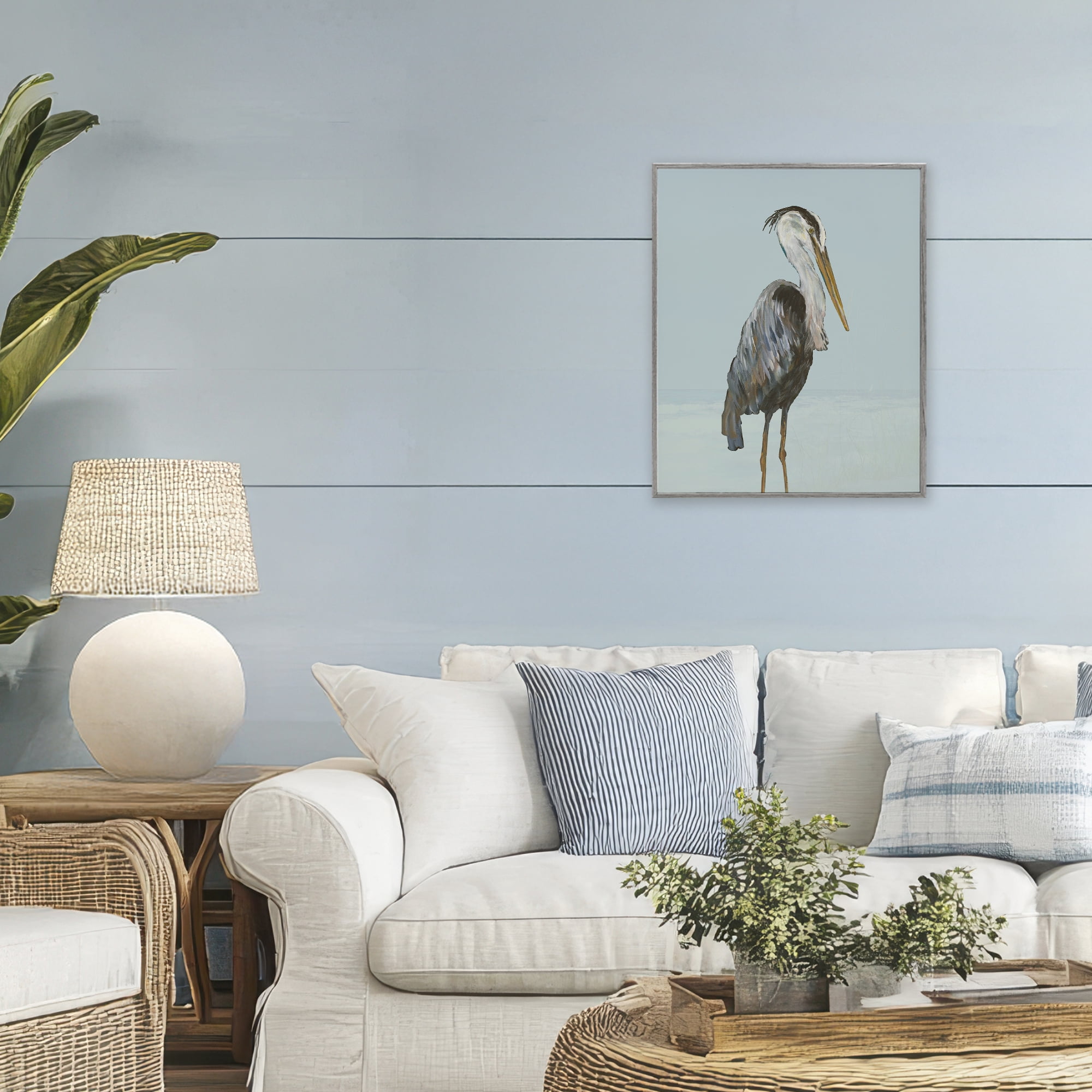 Stupell Industries Coastal Pelican Muted Blue Gray Framed Giclee Art, design by Julie DeRice