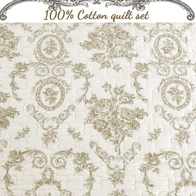 Cozy Line Vintage Bedding Floral Ivory Tan 100% Cotton 3 Cozy Line Vintage Bedding Floral Ivory Tan 100% Cotton 3