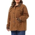 thumbnail image 4 of Agnes Orinda Women's Plus Size Barn Jacket Utility Shacket Corduroy Collar Cuffs Long Sleeve Button Down Casual Cargo Coat with Pocket 1X Brown, 4 of 6