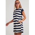 thumbnail image 3 of Vestidos de verano a rayas para mujer 2024 Cuello redondo Manga casquillo Bloque de color Casual Una línea Camiseta Dr, 3 of 5