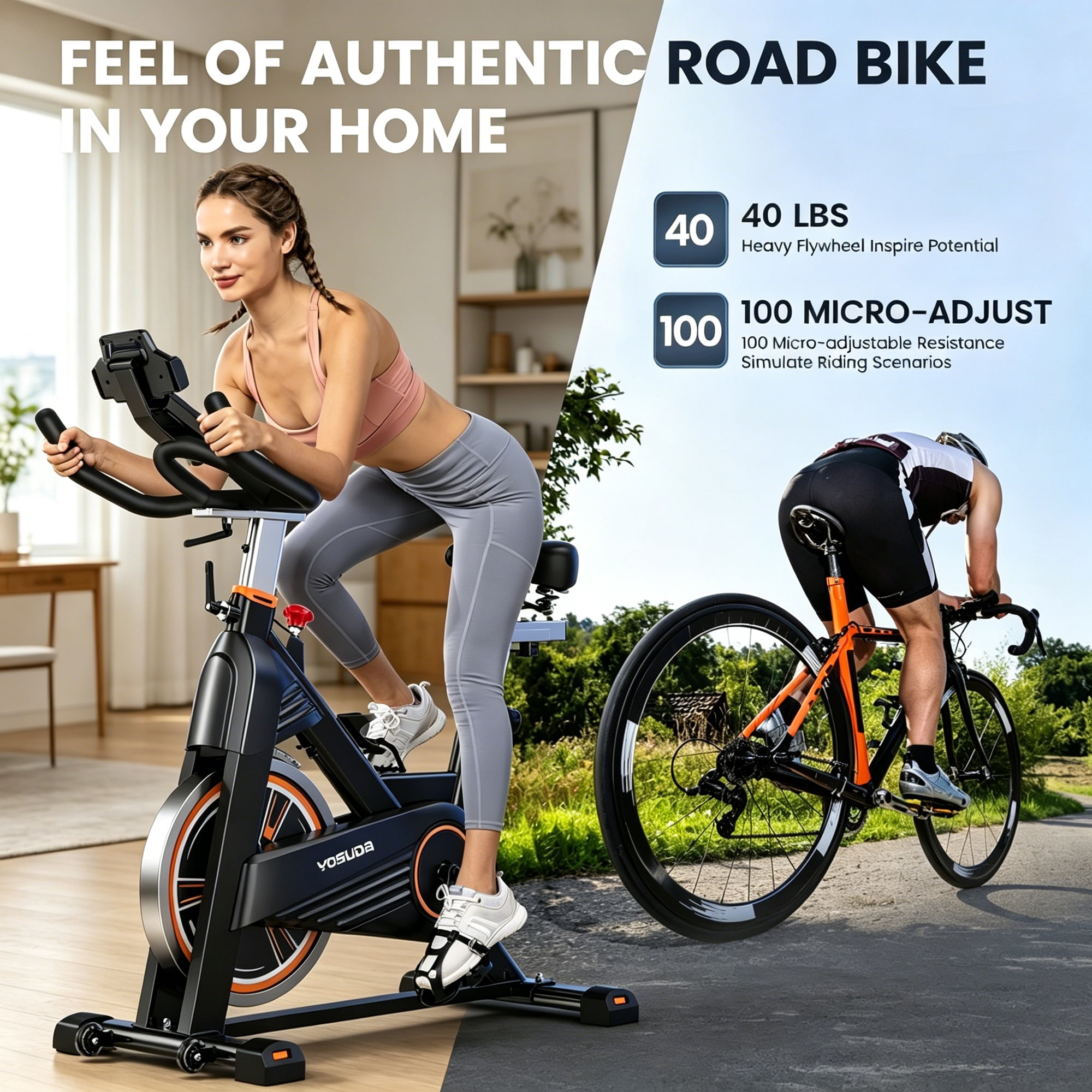 YOSUDA Pro Magnetic Stationary Exercise Bike, 350 lbs Weight Capacity Indoor Cycling Bike 40 lbs Flywheels & Adjustable Max 100 lbs Resistance, Comfortable Seat Cushion, Silent Belt Drive
