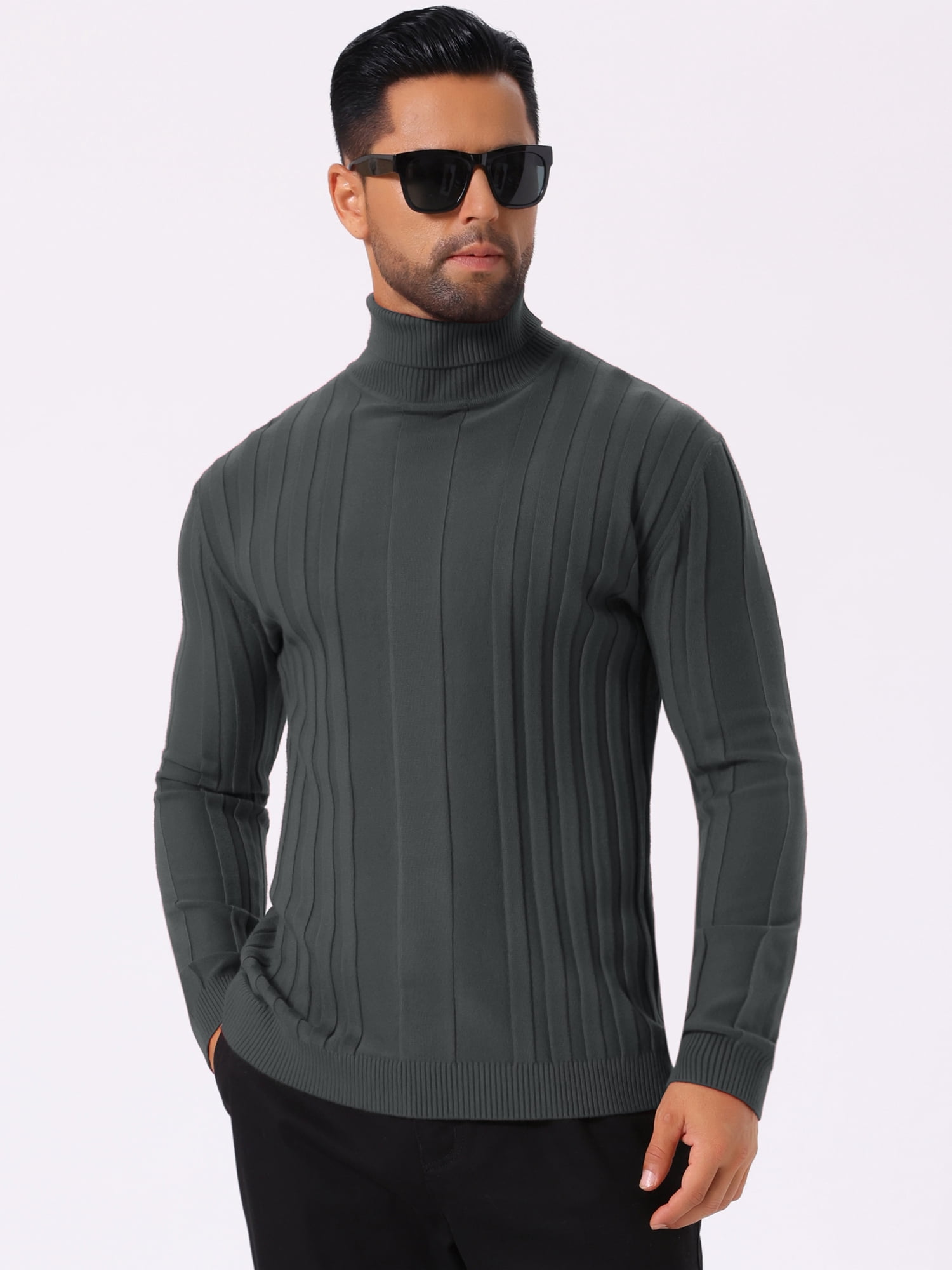 DARING DIVA Men's Solid Turtle Neck Warm Knitted Pullover Sweater M Dark Gray