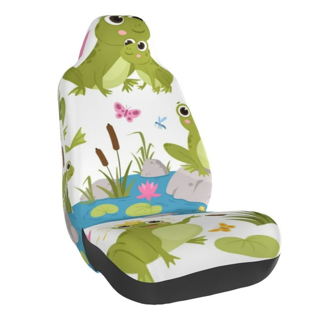 Wukai Cartoon Frogs Full Set Car Seat Covers with Soft Padding Universal Auto Front Seats Protector and Cushion Mat