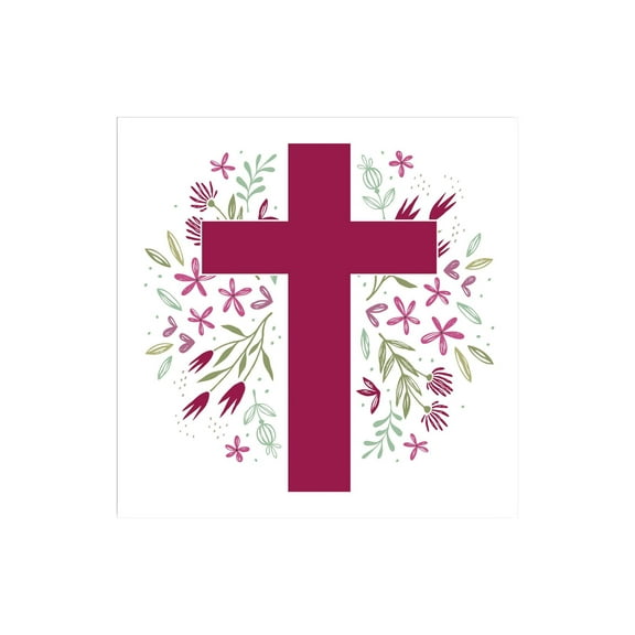Cross Magenta Green Floral 12 x 12 Wood Wall Sign Plaque